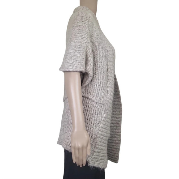Alpaca Chunky Knit Short Sleeve Cardigan Tan - Picture 2 of 3